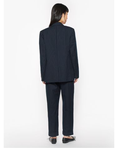 High-Waisted Striped Cotton & Wool Trousers with Belt