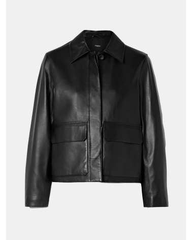 Leather black boxy Woman Jacket | Theory Girona