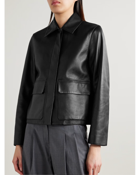 Leather black boxy Woman Jacket | Theory Girona