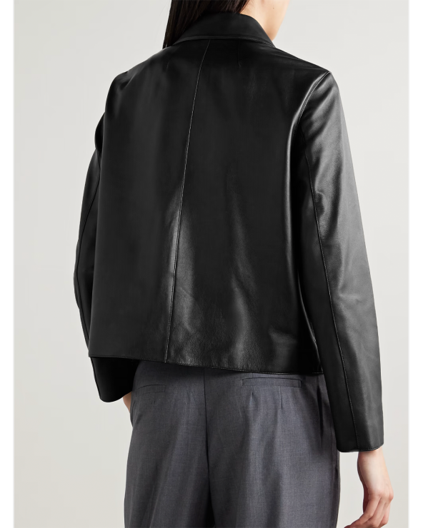 Leather black boxy Woman Jacket | Theory Girona