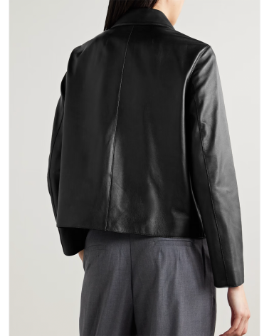 Leather black boxy Woman Jacket | Theory Girona