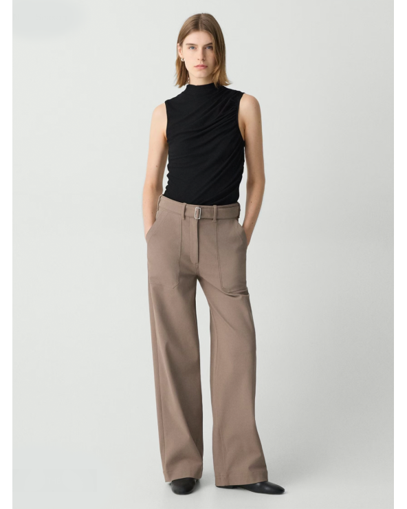 High-waisted twill belted trousers | Theory Girona