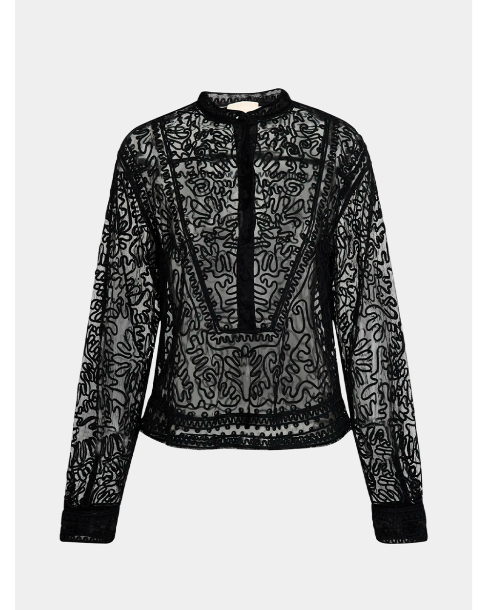 Top semi transparente negro manga larga | Ulla Johnson Platja d'Aro