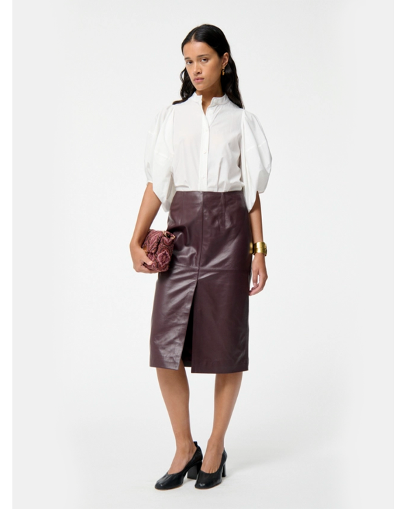Leather burdeos midi skirt womans wear | Cool shops Girona Platja dAro
