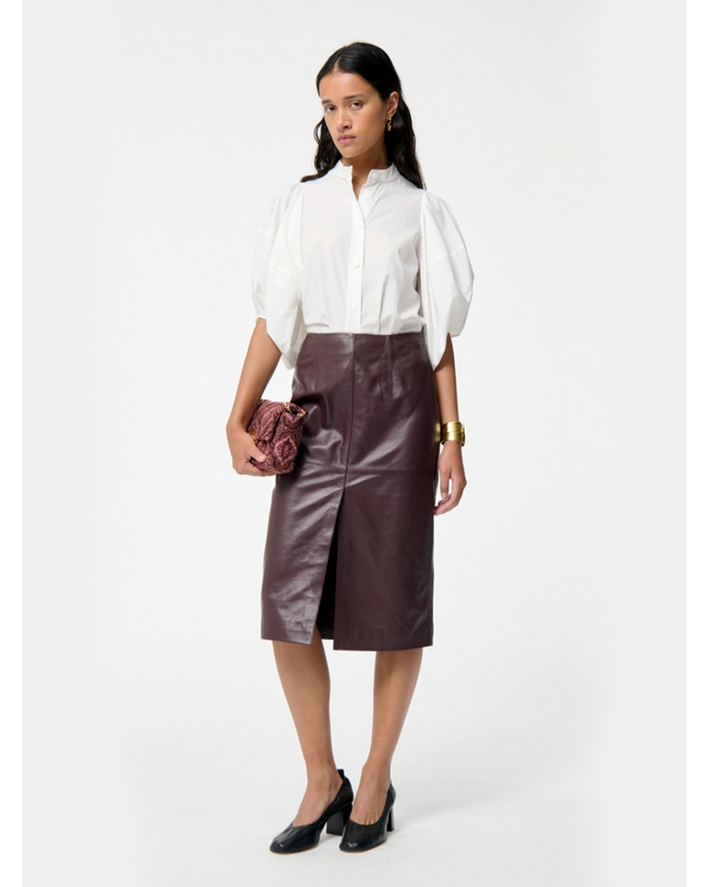 Leather burdeos midi skirt womans wear | Cool shops Girona Platja dAro