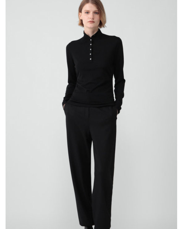 Theory Shirred Henley Sweater in Italian Merino Wool | Premium Fashion Girona