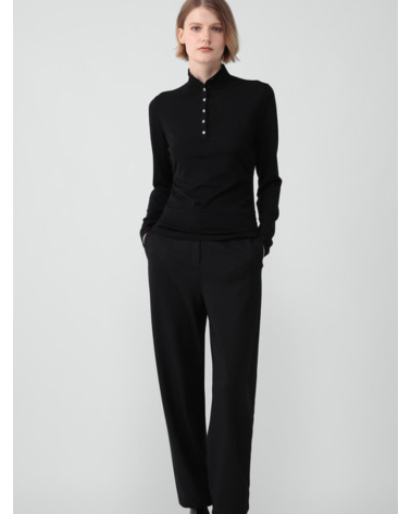 Theory Shirred Henley Sweater in Italian Merino Wool | Premium Fashion Girona