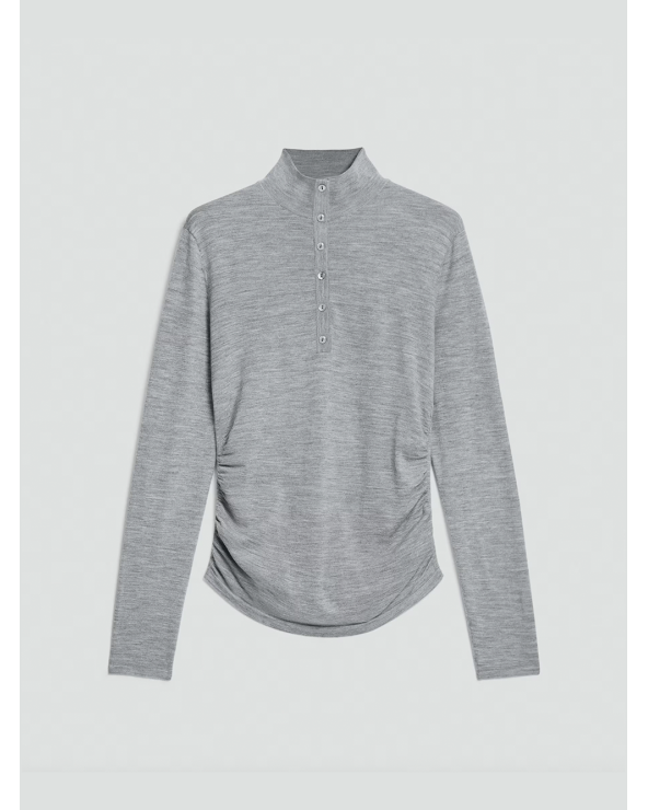 Theory Shirred Henley Sweater in Italian Merino Wool | Premium Fashion Girona