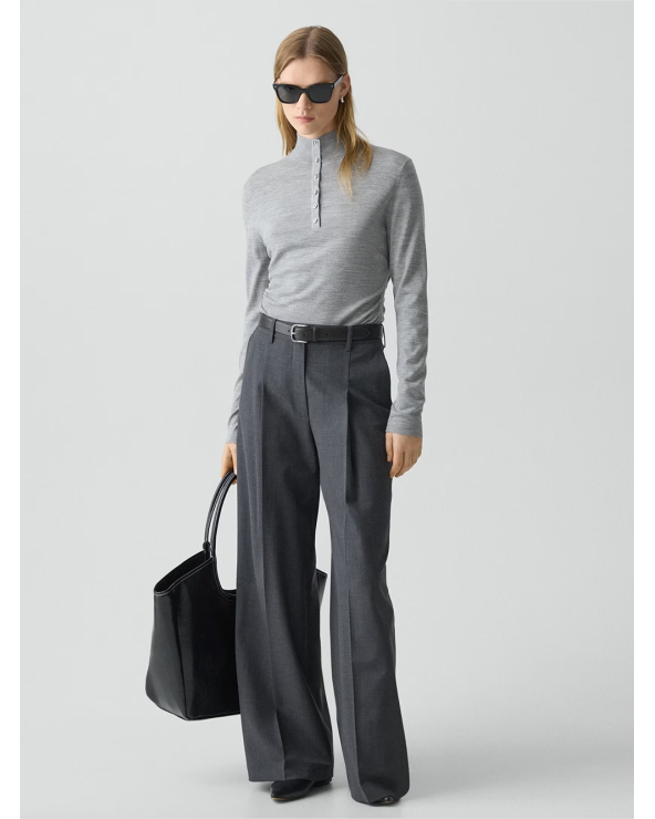 Theory Shirred Henley Sweater in Italian Merino Wool | Premium Fashion Girona