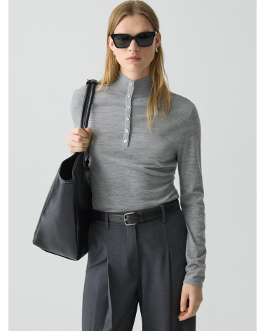 Theory Shirred Henley Sweater in Italian Merino Wool | Premium Fashion Girona