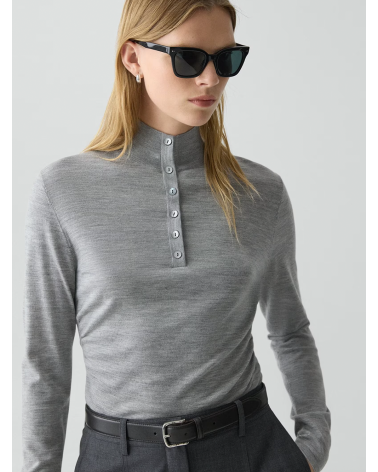 Theory Shirred Henley Sweater in Italian Merino Wool | Premium Fashion Girona