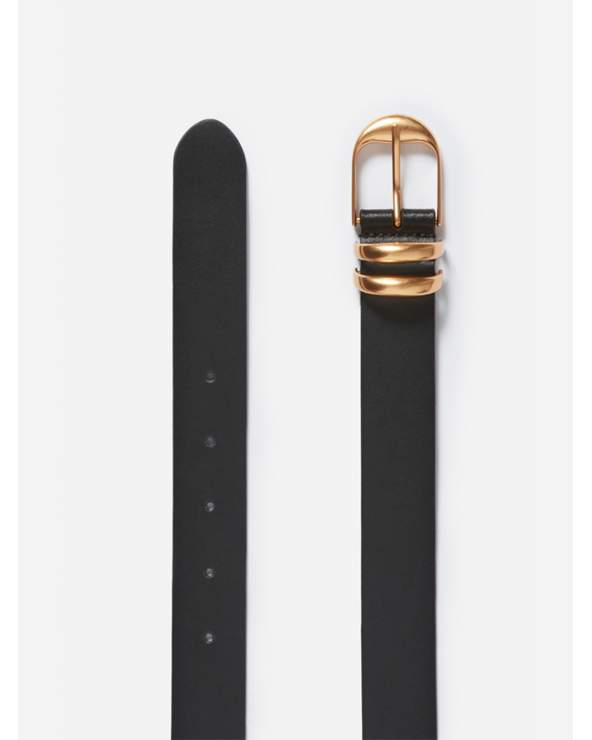 Vanessa Bruno Black Leather Belt with Gold Buckle | Premium Fashion Girona